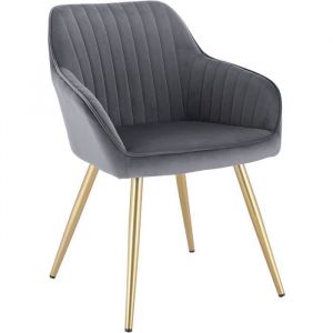 Chaise de Salle à Manger avec Dossier et Accoudoir, Chaise de Cuisine en Velours, Fauteuil Scandinave, Gris foncé 1026BY-1