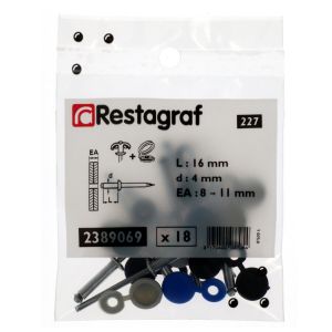 7 Rivets Aluminium &Eacute;panouis 4 X 16 Mm Avec Capuchons Blancs, Bleus Et Noirs - 3170400037054