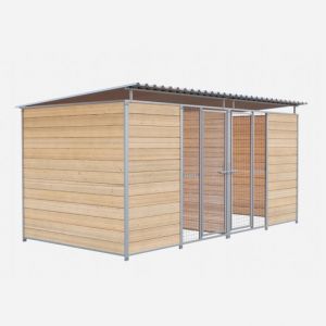 Chenil Protection double MKS en bois + grillage - 4 m x 2 m