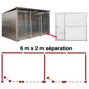 Chenil métal MKS - METALLO double 6 x 2 m avec 1 séparation, 2 portes - Façade en grillage