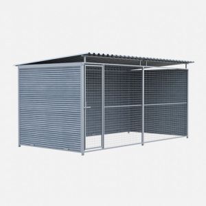 Chenil MKS en composite WPC - ETERNA - 4 x 2 m - Façade en grillage