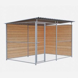 Chenil d'angle en bois + panneaux grillage MKS - 3 m x 2 m