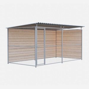 Chenil d'angle en bois + panneaux grillage MKS - 4 m x 2 m