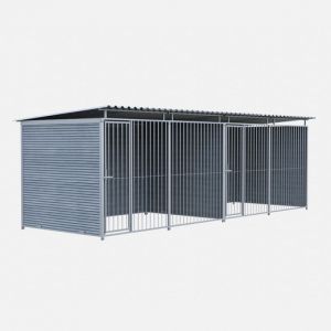 Chenil MKS en composite WPC - ETERNA - double 6 x 2 m avec 1 séparation, 2 portes - Façade en grillage
