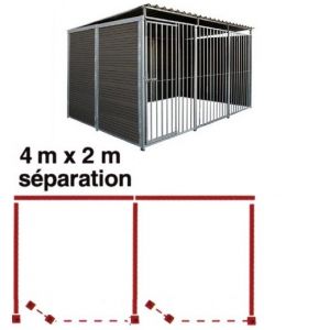 Chenil MKS en composite WPC - ETERNA - double 4 x 2 m avec 1 s&eacute;paration, 2 portes - Fa&ccedil;ade en barreaux