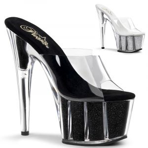Chaussures sabots transparents haut talon plateau noir ou argent - Pointure : 42 - Couleur : Argent