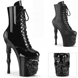 Bottines tête de mort talon doigt - Pointure : 40 - Couleur : Noir vernis