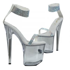 Sandales Argent Cristal Talon Transparent - Pointure : 40
