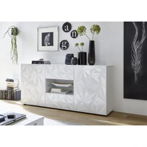 Buffet 2 portes et 2 tiroirs PRISMA laqué blanc brillant