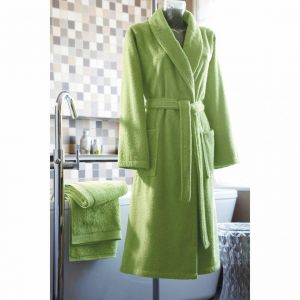 Peignoir de bain col châle coton 420 grm² unisexe Blanc des Vosges - Vert