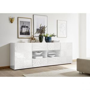 Buffet 2 portes et 4 tiroirs MIRO laqué blanc brillant