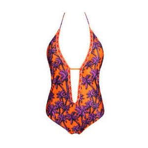 ACQUADICOCCO maillot de bain 1 pièce décolleté sans armatures Palm&Sun Orange/Violet - Taille S