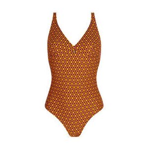 ANTIGEL maillot de bain 1 pi&egrave;ce sans armatures La Papoue Marron/Orange - Taille 85C