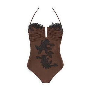 MARJOLAINE maillot de bain 1 pièce bustier sans armatures Ambre Swim Marron/Noir - Taille XS
