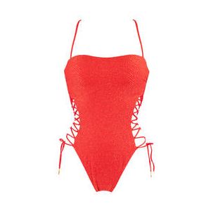 LULI FAMA maillot de bain 1 pièce bustier armatures Sunkiss Glow Rouge - Taille XS