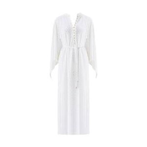 MELISSA ODABASH caftan de plage long Edie Crystal Whisper Blanc - Taille S