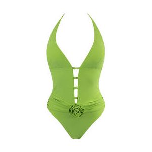 MARJOLAINE maillot de bain 1 pi&egrave;ce d&eacute;collet&eacute; sans armatures Cassiop&eacute;e Swim Vert Citron - Taille XS