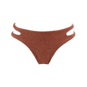 LULI FAMA bas de maillot de bain slip brésilien Toasted Glow Marron/Or - Taille XS