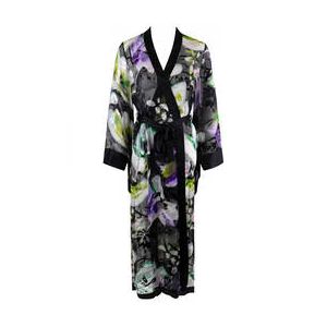 MARJOLAINE kimono long Chrom&eacute;a en soie Cassiop&eacute;e Noir - Taille XS