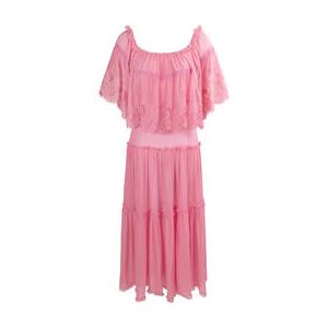 MARJOLAINE robe longue Chrom&eacute;a en soie et dentelle Calista Rose - Taille 36