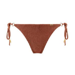 LULI FAMA bas de maillot de bain slip brésilien lacets Toasted Glow Marron/Or - Taille XS
