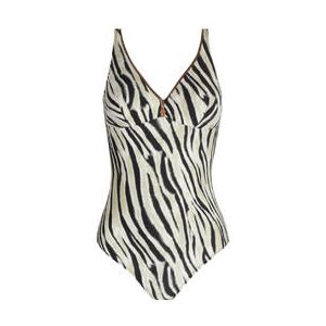 ANTIGEL maillot de bain 1 pi&egrave;ce sans armatures La Tigre Blanc Noir/Sable - Taille 90C