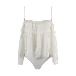 MARJOLAINE body Chrom&eacute;a en soie et dentelle Calista Blanc cass&eacute; - Taille XS
