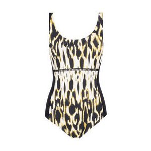 MIRADONNA maillot de bain 1 pièce lissant Circe sans armatures Arabesque Noir/Jaune - Taille 40