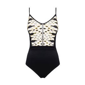 MIRADONNA maillot de bain 1 pièce lissant Urania sans armatures Arabesque Noir/Jaune - Taille 40