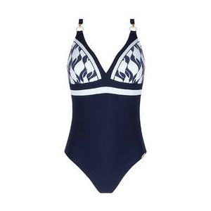 LISE CHARMEL maillot de bain 1 pièce sans armatures Danse des Vagues Bleu Marine/Blanc - Taille 85B