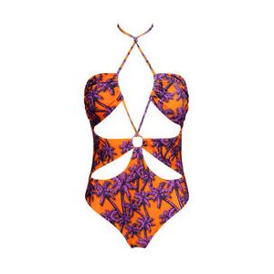 ACQUADICOCCO maillot de bain 1 pièce trikini sans armatures Palm&Sun Orange/Violet - Taille XS