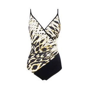MIRADONNA maillot de bain 1 pièce lissant Mykonos sans armatures Arabesque Noir/Jaune - Taille 40
