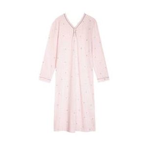 LE CHAT chemise de nuit longue en coton Cosy Rose/Gris - Taille 36