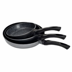 Lot de 3 poêles en pierre - KITCHENPRO - VENTEO - Diamètre 20 + 24 + 28cm - Revêtement antiadhésif - Légère/maniable - Résistante