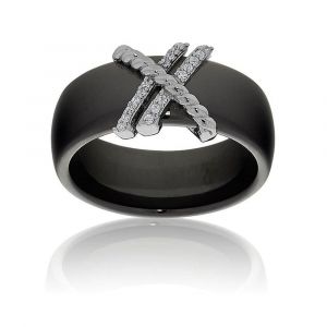 Bague CLEOR en C&eacute;ramique Noire, Argent 925/1000 Blanc et Oxyde