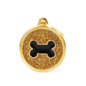 MYFAMILY-MyFamily Médaille d’identification Chien Shine Grand Cercle Os Noir & Or – Ø 32 mm
