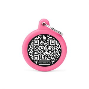 MYFAMILY-MyFamily Médaille Chien Hushtag Plus Ronde Aluminium QR Code Rose - 31 x 38 mm
