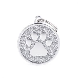 MYFAMILY-MyFamily Médaille d’identification Chien Shine Grand Cercle Patte Argent – Ø 32 mm