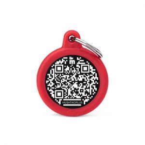 MYFAMILY-MyFamily Médaille Chien Hushtag Plus Ronde Aluminium QR Code Rouge - 31 x 38 mm