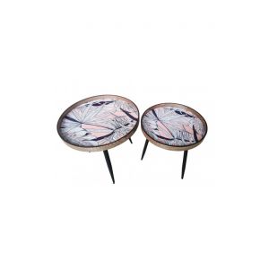 Tables gigognes X2 feuilles tropicales corail STYYL