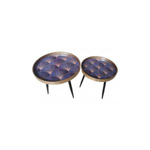 Tables gigognes X2 art deco bleu/or STYYL