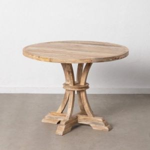 Table Ronde Bois de Manguier 100 cm Cérusée Blanc - DENZZO
