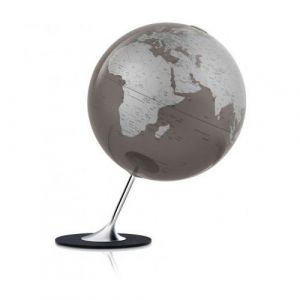 Globe terrestre design gris/argent socle chromé