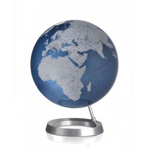 Globe terrestre design bleu métallisé argent socle alu Vision Midnight