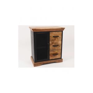 Commode 1 porte 3 tiroirs bois métal ABISKO