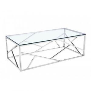 Table basse verre transparent et chrome Namur