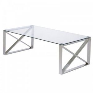 Table basse verre et m&eacute;tal chrom&eacute; MILWAUKEE 120x60cm