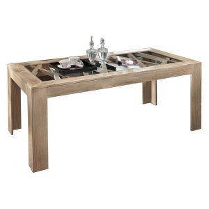 Table de repas en frêne et dessus en verre
