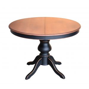 Table à manger ronde 120 cm - Bicolore noir et merisier mat