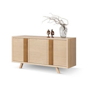 Buffet bas style contemporain "Nature"- Noyer clair et beige sable